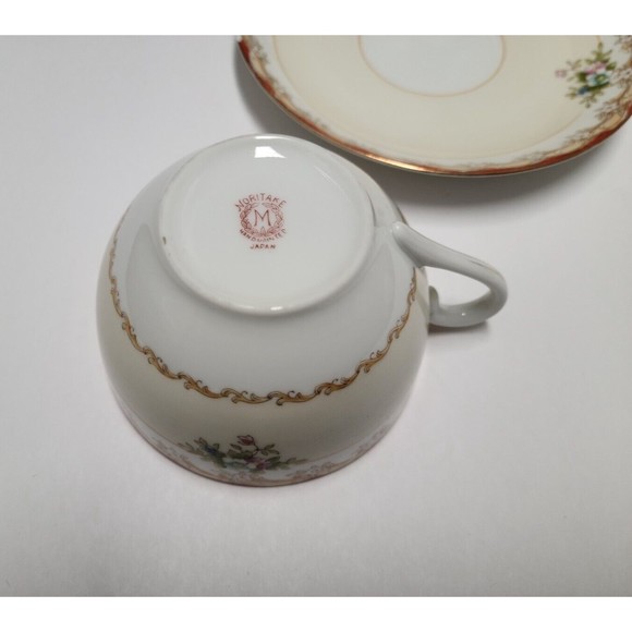 Antique 1918-21 Noritake Morimura Tea Cup with Saucer Floral Hand Painted Japan - Picture 5 of 7